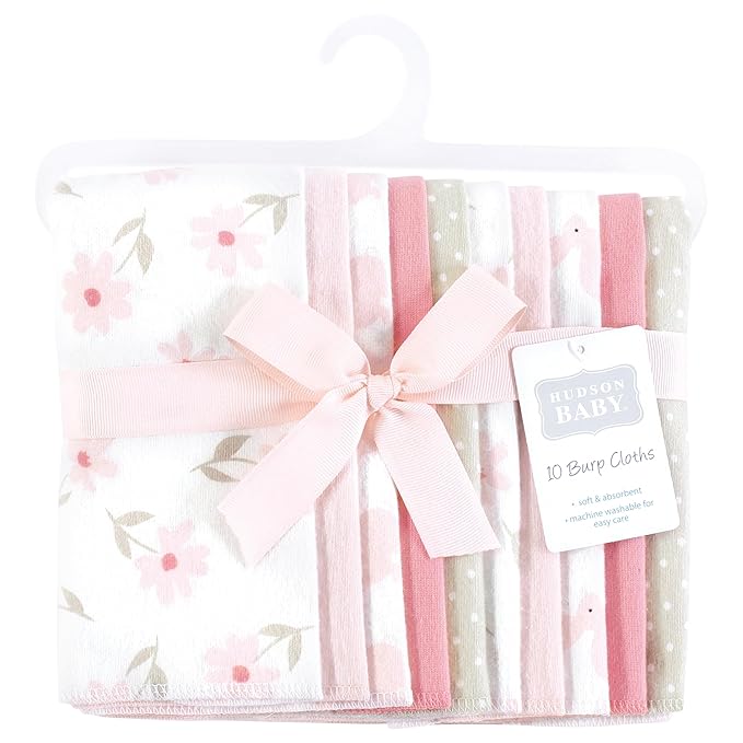 Hudson Baby Unisex Baby Flannel Burp Cloth 10pk, Pink Honey Bunny, One Size