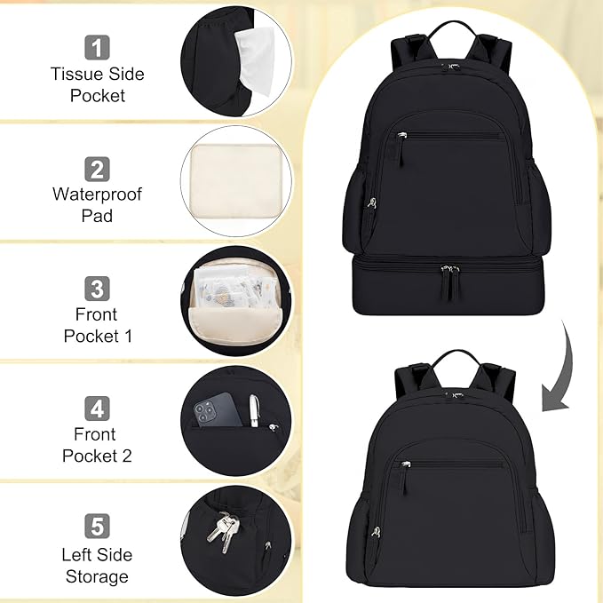 Breast Pump Backpack Fit for Spectra S1/S2 with Removable Cooler Compartment, Breast Pump Bag Fit Pump Accessories for Working & Nursing Moms, Breast Milk Cooler Bag for Travel and Family Use Black