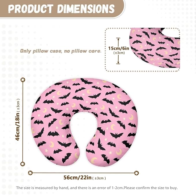 Pink Black Bat and Moon Baby Nursing Pillowcase Nursing Pillow Cover Pillow Slipcover Detachable Nursing Pillow Protective Cas Baby Feeding Washable and Easy to Clean