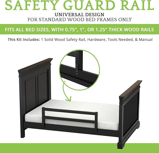 CC KITS Safety Guard Rail for Baby, Kids, and Children - Solid Wood Safety Bed Rail for Toddlers - Easy Installation - Premium Protection for Bunk, Twin, Full, Queen and King Size Beds - (Black)