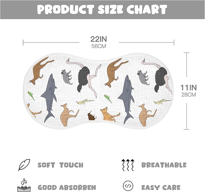Australian Animal Koala Kangaroo Muslin Burp Cloths for Baby 1 Pack 100% Cotton Baby Washcloths Bibs for Boy Girl