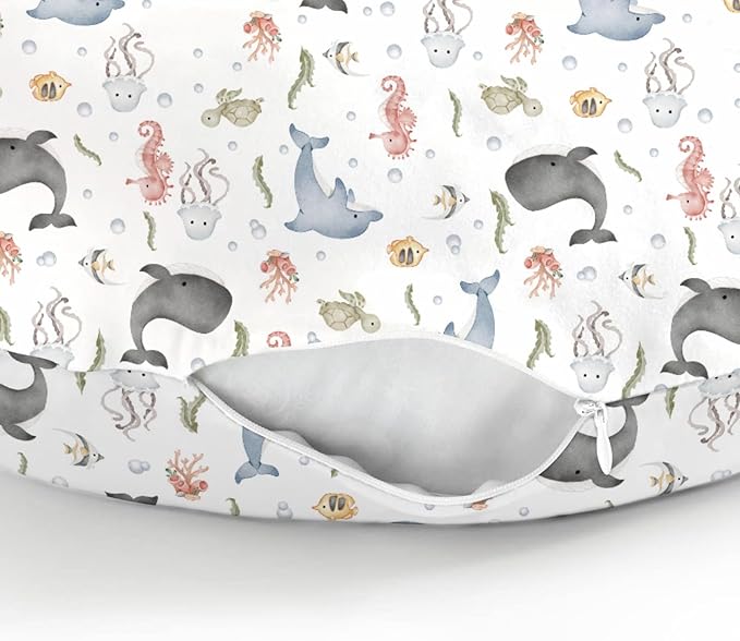 Watercolor Sea Animals Baby Nursing Pillow Covers for Boy Girl Whale Dolphin Turtle Jellyfish Coral Nursery Pillowcase for Breastfeeding Pillows Ocean Marine Soft Stretchy Slipcover for Newborn Infant