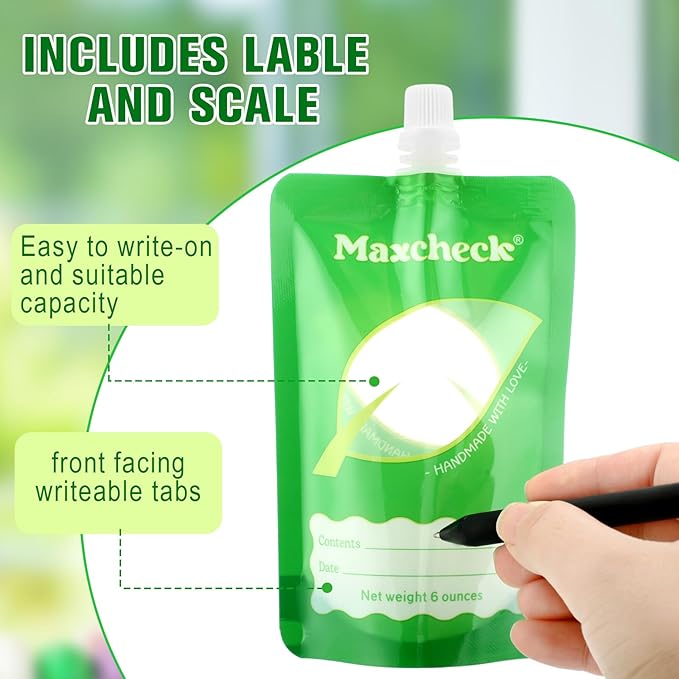 Maxcheck 200 Pack Disposable Baby Food Pouches 6oz Baby Food Storage Containers Plastic Fresh Squeezed Pouches for Kids Toddler Freezer Safe Pouch Holder for Applesauce, Purees and Yogurts