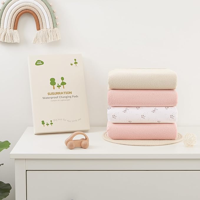 Susurration Baby Changing Pad Travel Changing Pad 2 Pack, 35 * 29.5 inch Portable Diaper Changing Pad Travel, Waterproof Changing Mat Diaper Bag Essentials - Pink&Flower