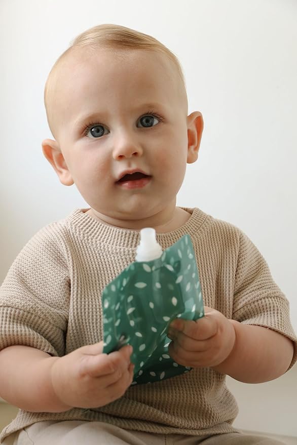 Reusable Baby Food Pouches Storage | Snacks | Purees, Apple Sauces, Smoothies | 6 Pack BPA-Free Plastic Refillable Squeeze Pouch | 5oz | Double Lock Zipper | Toddler Boho