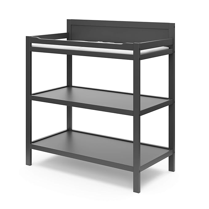Storkcraft Alpine Changing Table (Gray) – GREENGUARD Gold Certified Nursery Changing Table, Includes Water-Resistant Changing Pad, 2 Shelves for Nursery Storage and Organizing