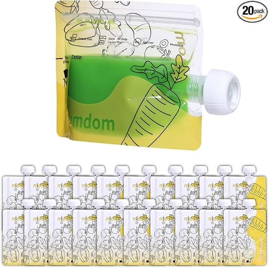 20 Pack Reusable Baby Food Pouches for Toddlers, Refillable Squeeze Pouch for Applesauce Yogurt Homemade Organic Puree Juice Snack for Baby Kids Students, Storage Containers, BPA Free, 5oz