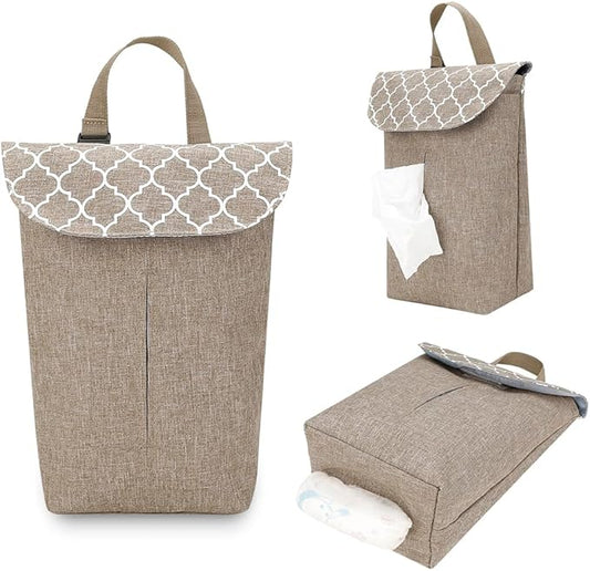 MOMIGO Wet Dry Bags for Baby Wipes Diapers - Reusable, Washable for Stroller, Diapers, Toiletries with Wipes and Diapers Drawing Opening (Brown)