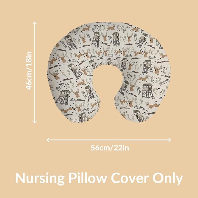 Deer Hunting Nursing Pillow Covers Hunter Tree Stand Removable Breastfeeding Slipcover Wild Animals Hunter Nursing Pillow Case for Newborn Boys Girls