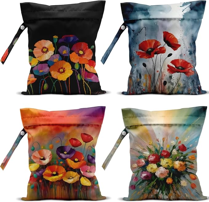 4 Pack Cute Wet Bag Waterproof Washable Reusable Wet Dry Bag for Swimsuit Dirty Clothes Diaper Travel Beach Pool Gym Christmas Bachelorette Party Toiletries Beach Essentials，Fashion Colorful Floral