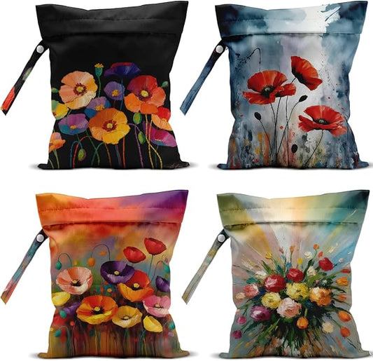 4 Pack Cute Wet Bag Waterproof Washable Reusable Wet Dry Bag for Swimsuit Dirty Clothes Diaper Travel Beach Pool Gym Christmas Bachelorette Party Toiletries Beach Essentials，Fashion Colorful Floral