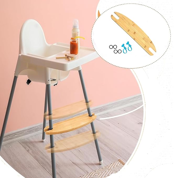High Chair Footrest, Adjustable Height Non-Slip Natural Bamboo Wood Baby Highchairs Pedal,Foot Rest for High Chair Baby Compatible with IKEA Highchair Accessories (Bamboo)