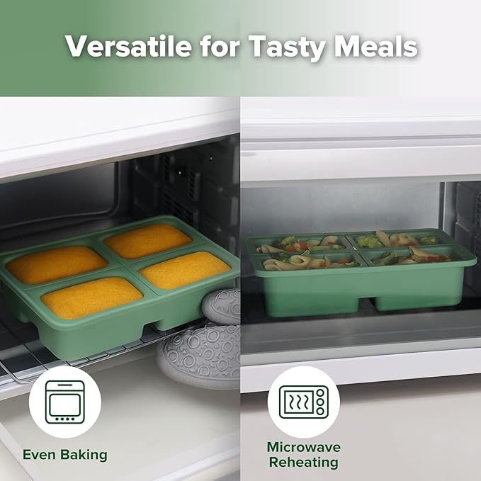 haakaa Sturdy Silicone Freezer Tray with Lid – Soup & Meal Prep Tray, 1 Cup Portion Cubes for Food Storage, Leak-Proof BPA-Free Mold, Easy Release, 2 Pack