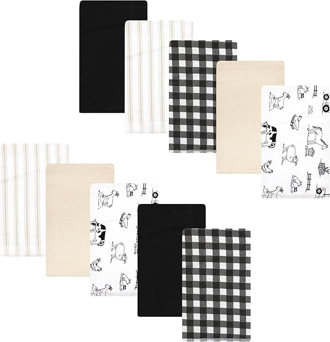 Luvable Friends Hudson Baby Flannel Burp Cloths 10pk, Neutral Farm Animals