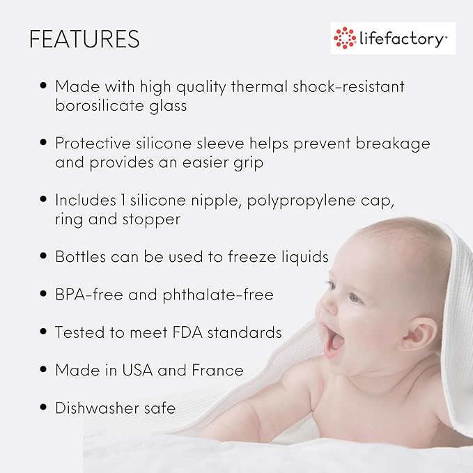 Lifefactory Glass Baby Bottle BPA Free | Protective Silicone Sleeve | 4oz/9 oz Pack of 2 | Raspberry, Pink