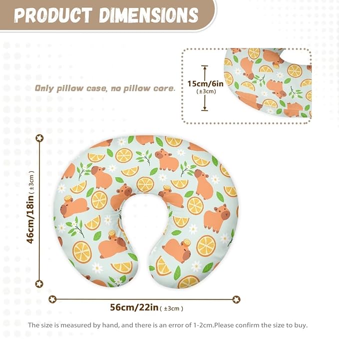 Jeiento Lemon and Capybara Nursing Pillow Covers Soft Slipcovers for Breastfeeding Pillows Comfortable Soft Feeding Pillow Slipcovers Fit Standard Infant Nursing Pillow