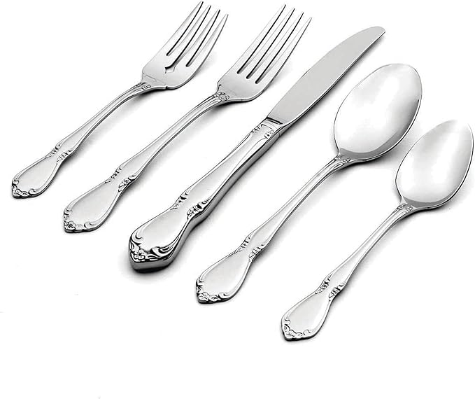 Oneida Silverware Set, Chateau 5-Piece Fine Flatware Place Setting, Service For 1, Dishwasher Safe, 18/10 Stainless Steel, Knives Spoons And Forks, Kitchen and Dining Utensils Set (Silver, 5 Piece)