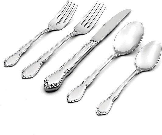 Oneida Silverware Set, Chateau 5-Piece Fine Flatware Place Setting, Service For 1, Dishwasher Safe, 18/10 Stainless Steel, Knives Spoons And Forks, Kitchen and Dining Utensils Set (Silver, 5 Piece)