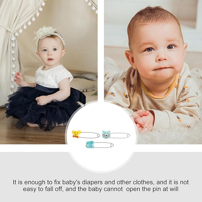 EXCEART Baby Safety Pins with Locking Clasp 10 Pcs Cute Animal Pattern Diaper Pins for Secure Cloth Diapers and Baby Clothes Fastening