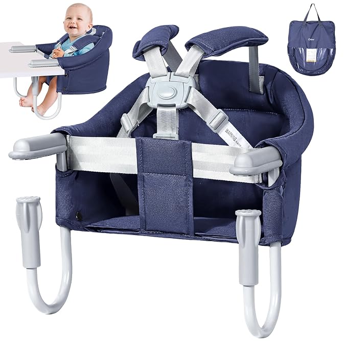Orzbow Hook On High Chair, Portable High Chair for Babies 6-36 Months - Fits Tables 0.78 to 3.14inchs Thick, Collapsible Clip On Counter Chair with Carry Bag for Travel, Home and Restaurant, Blue