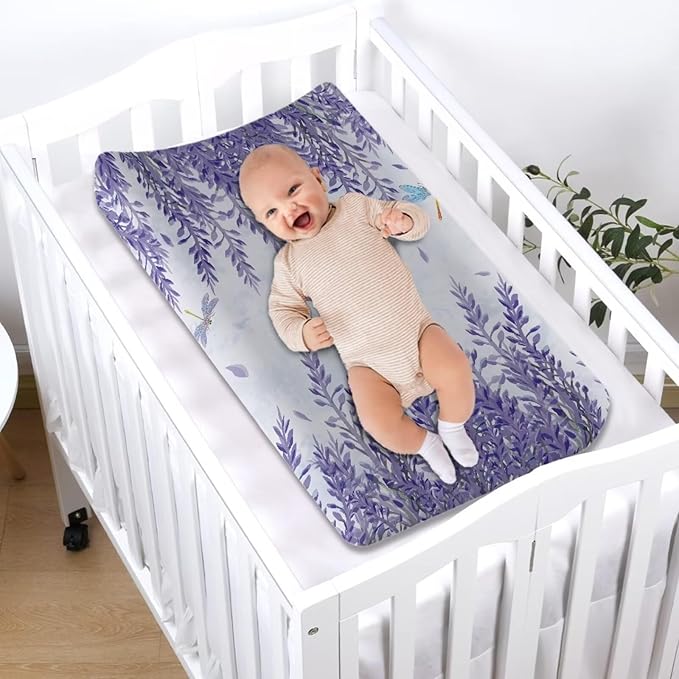 Microfiber Diaper Changing Table Sheets for Infants and Toddles Purple Dragonfly Lavender Baby Changing Pad Cover Soft Breathable