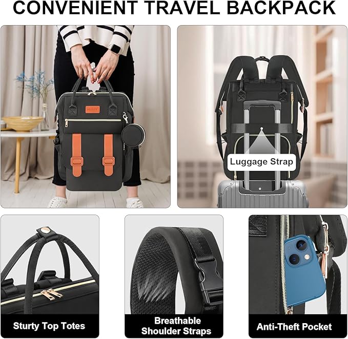 PIIOSER Diaper Bag Backpack with Ice Pack, Large Capacity & Waterproof Baby Travel Backpack Bag for Moms Dads, Insulated Baby Cooler Bag with Changing Pad, Stroller Straps & Pacifier Case, Black