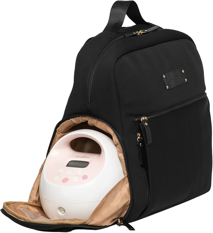 Sarah Wells Fiona Breast Pump Backpack – Machine Washable Neoprene Pump Bag with Insulated Milk Storage, Laptop Pocket & Adjustable Straps – Stylish Breastfeeding Backpack for Work & Travel (Black)