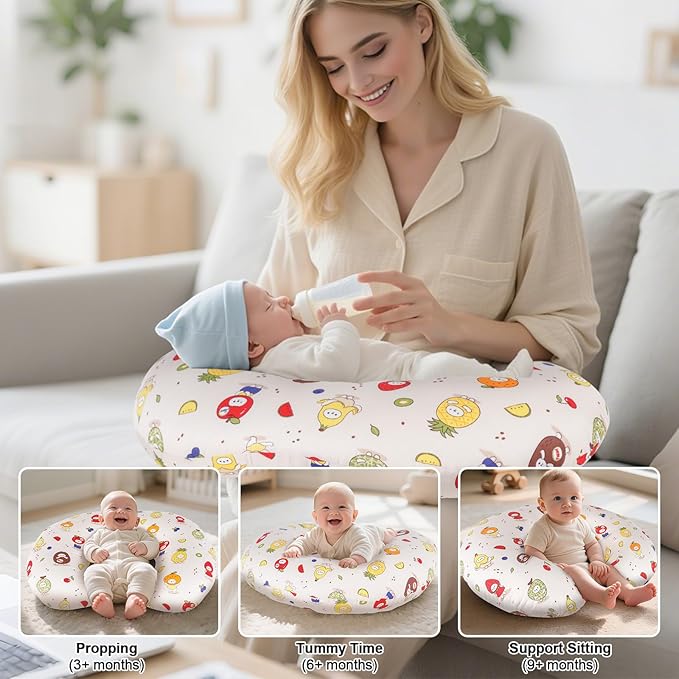Ergonomic Nursing Pillow for Breastfeeding & Bottle Feeding, Breastfeeding Pillow to Reduce Back Neck Strain, Suitable for Breastfeeding Mom & Baby, Washable Cotton Cover(Fruit)