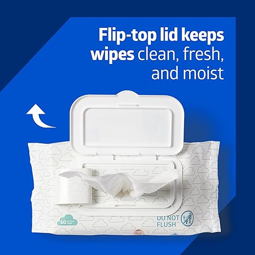 Medline Simply Water Baby Wipes, 99% Water Solution Wipes, 100% Plant-Based Bamboo Fiber Cloth, 60 Count (Pack of 12)