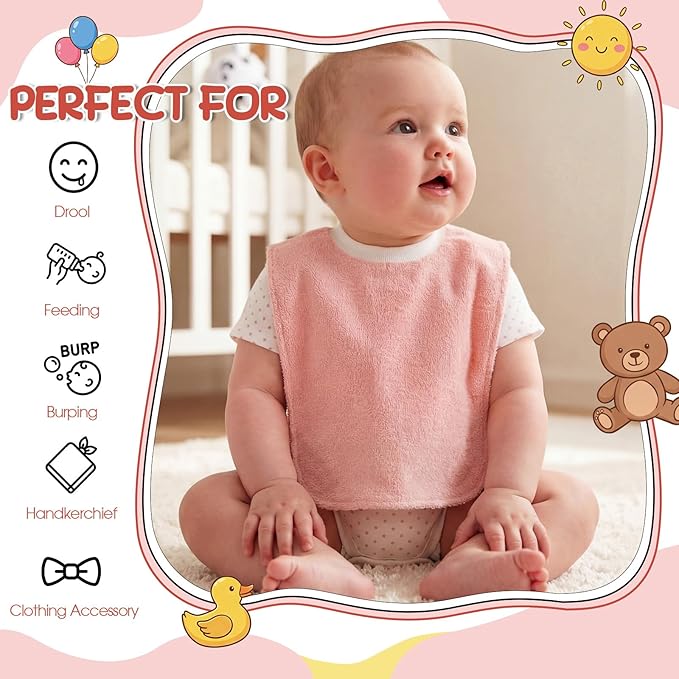Foaincore 6 Pcs Pullover Baby Bibs Cotton Terry Toddler Absorbent Infant for Feeding and Drooling Towel Bib (Normal Colors)