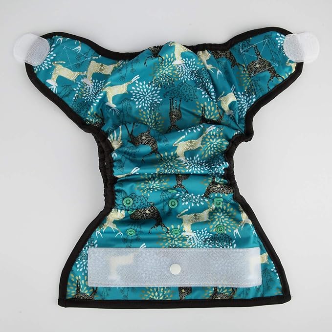 Baby Cloth Diaper Cover Nappy Hook and Loop Double Gusset 6.6lbs to 33lbs (Regal Deers) One Size
