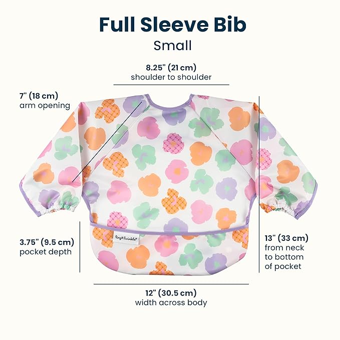 Tiny Twinkle Long Sleeve Bib for Babies & Toddlers | Waterproof Smock Bib for Eating | Machine Washable & Mess-Proof Feeding Essentials | Newborn Shower Gift (Floral Pop, 6–24M)