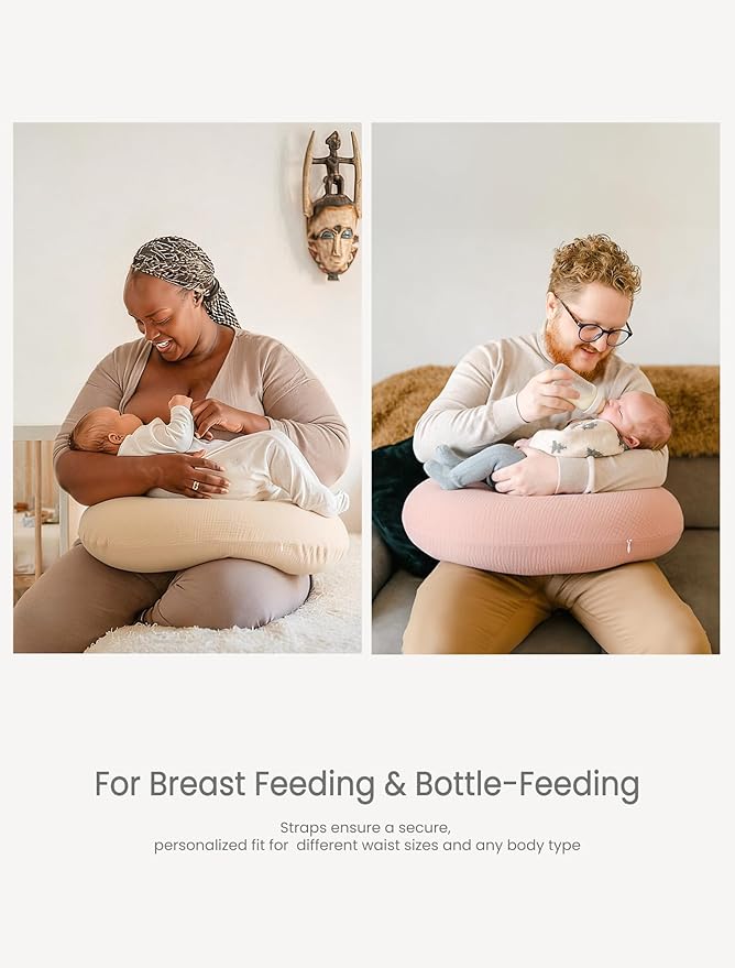 lulumoon Muslin Nursing Pillow Covers - 2-Pack Cotton Slipcovers for Breastfeeding Pillow - Extended Adjustable Strap for Secure Fit & Stable Support - Hidden Zipper Safety for Bottle-Feeding