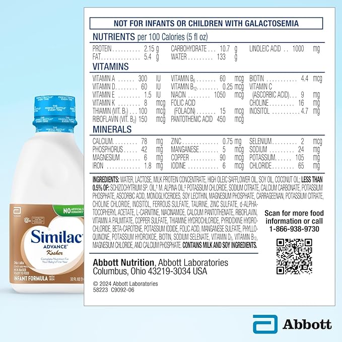 Similac Advance Kosher Infant Formula, Ready-to-Feed Baby Formula, 32-fl-oz Bottle (2 Pack)
