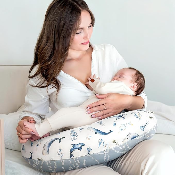 GRSSDER Reversible Nursing Pillow Cover, Ultra Soft Stretchy Minky Removable Nursing Covers Fitted for Breastfeeding Pillows Snug and Safe, Sea Fish