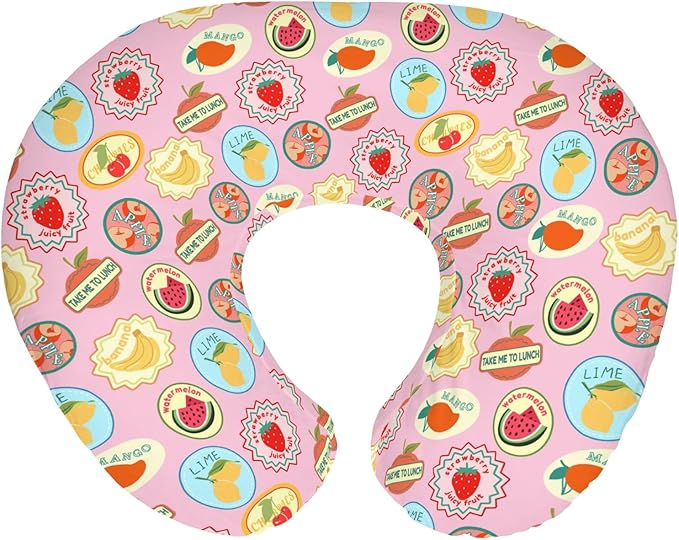 Pink Fruits Summer Preppy Baby Nursing Pillow Covers for Girl Cute Tropical Fruits Stamp Nursery Pillowcase for Breastfeeding Pillows Retro Summer Beach Soft Stretchy Slipcovers for Newborn Infant