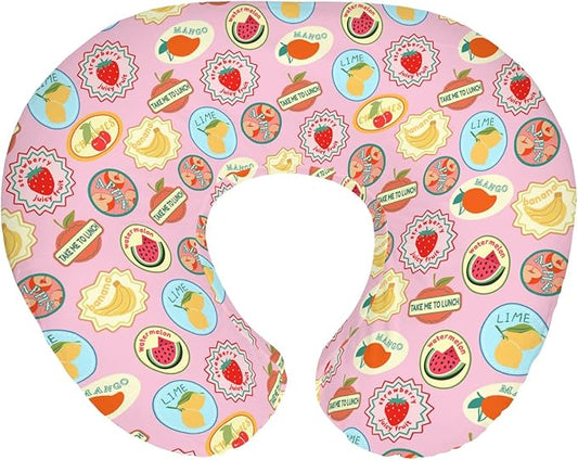 Pink Fruits Summer Preppy Baby Nursing Pillow Covers for Girl Cute Tropical Fruits Stamp Nursery Pillowcase for Breastfeeding Pillows Retro Summer Beach Soft Stretchy Slipcovers for Newborn Infant