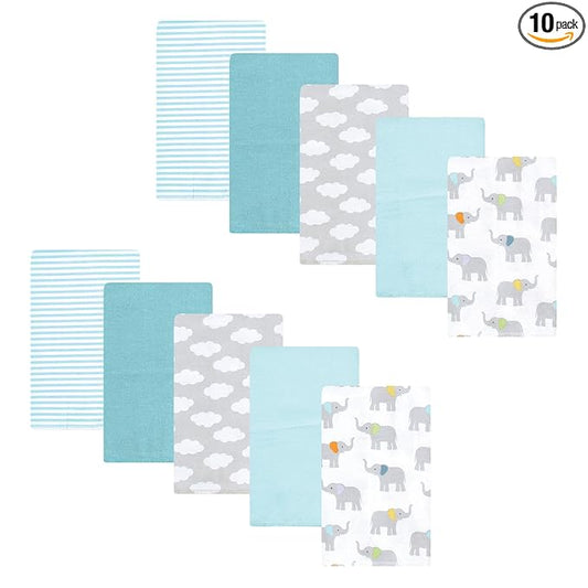 Hudson Baby Unisex Baby Flannel Burp Cloth 10pk, Teal Elephant, One Size