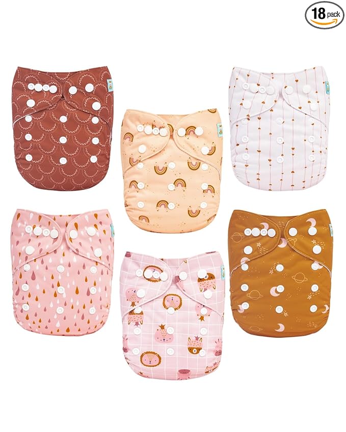 ALVABABY Baby Cloth Diaper 6 Pack with 12 Inserts One Size Cloth Diaper Covers Adjustable Washable Reusable for Baby Girls and Boys