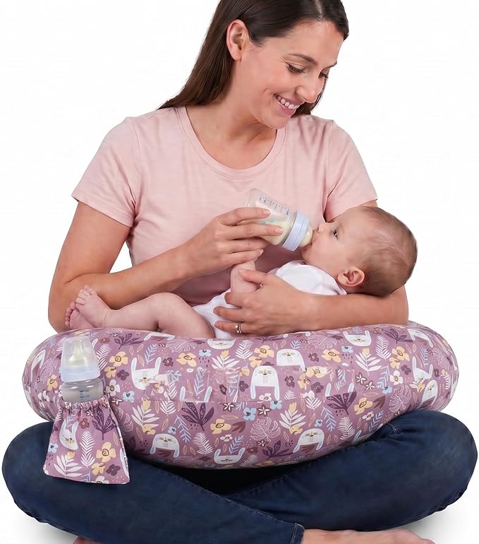 Nursing Pillow & Breastfeeding Pillow with Safety Buckle - Upgraded Design, Large Size for Tummy Time & Sitting Support, Breathable Washable Cover (0-12 Months)