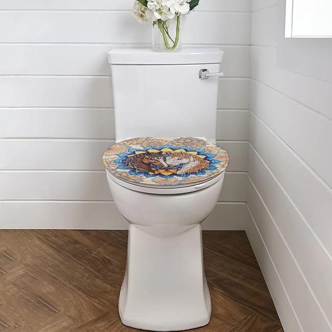 Horse Print Toilet Cover Elastic Edges Seat Covers Boho Flower Toilet Cover Soft and Breathable Toilet Lid Covers for Bathroom Fits Most Toilet Lids Covers，Bathroom Accessories Decor