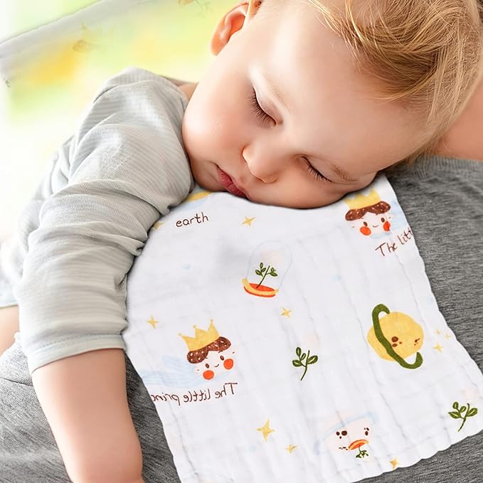 Muslin Burp Cloths Cotton Burping Cloth 20'‘ X 10’' Pack of 10, Baby Spit Up Cloths for Newborn, Absorbent, Soft, Breathable Large, Premium 6-layer Construction, Unisex, for Boys Girls(Cute)