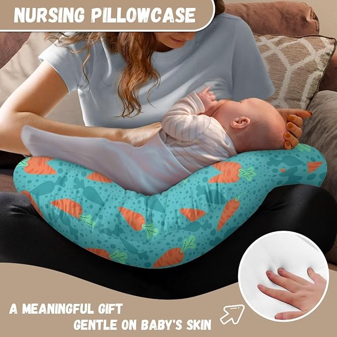 Rabbit Carrot Eggs Breastfeeding Pillow Slipcover for Baby Boys & Girls Lightweight Breathable Nursing Pillow Support Cover with Hidden Zipper for Easter Decor