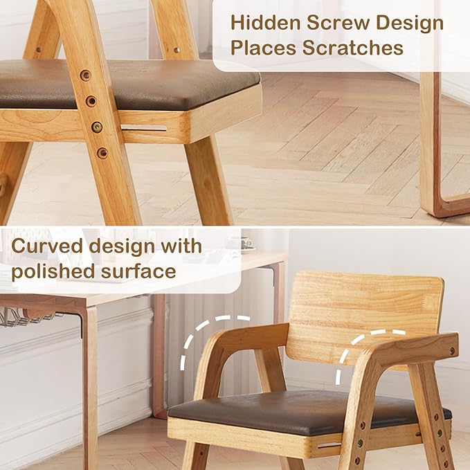 Solid Wood High Chair for Toddlers to Teens, Adjustable Height Toddler Dining Chair, Easy to Clean Toddler Highchair with Removable PU Cushion for Dining, Studying, Step Stool, Natural