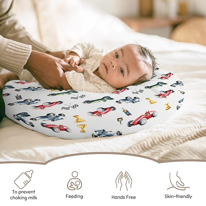 Cute Race Trophy Flag Traffic Light Nursing Pillow Cover Stretchy and Soft for Baby Girls Boys Transportation Vehicles Nursing Cover for Breastfeeding for Newborn Infant