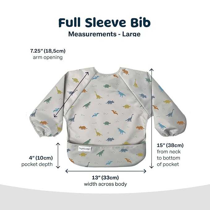 Tiny Twinkle Long Sleeve Bib for Babies & Toddlers | Waterproof Smock Bib for Eating | Machine Washable & Mess-Proof Feeding Essentials | Newborn Shower Gift (Dinosaur, 2-4Y)