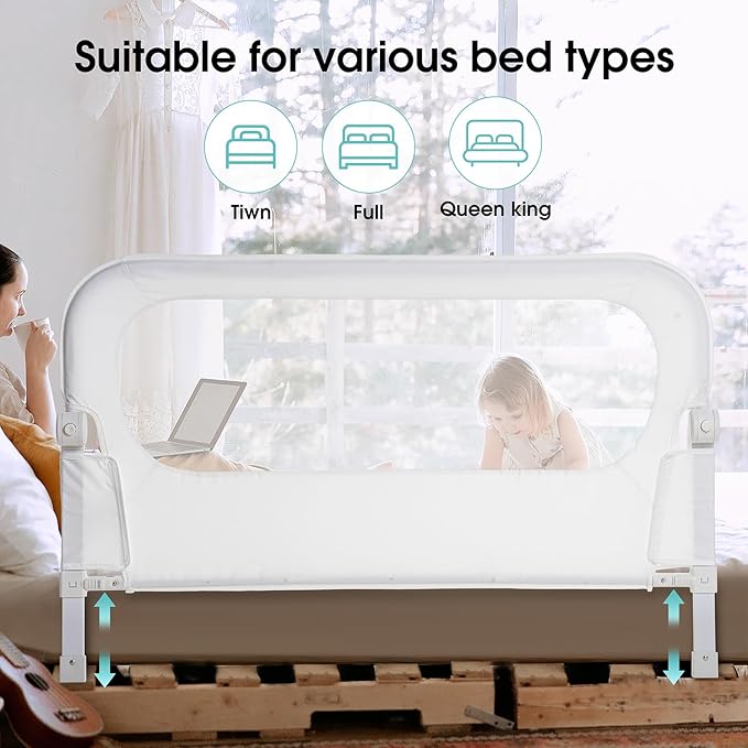 NUTIKAS Baby Bed Rail Guard for Toddlers -46" Toddler Bed Rails for Twin, Full, Queen, King Bunk Size Bed Swing Down Bedrail Extral Tall Child Safety Side Railing Guards for Kids