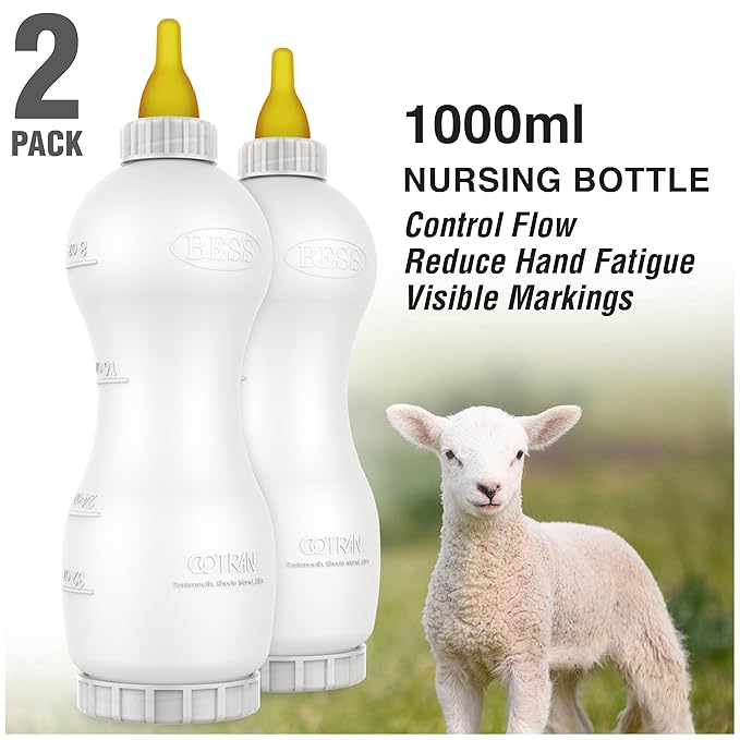 BESS Small Animal Nursing Bottle, No Leak Nipple with Insert, Wide Mouth Bottom Cap Easy Fill and Clean, Control Flow, Non-Collapsing (32oz, 2pk)