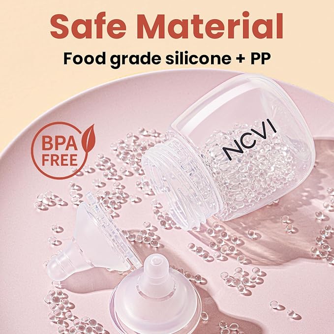 NCVI Baby Bottles, Milk Bottles Set Compatible with NCVI Electric Pump 8102/8100/8122/8116/8128/8129, Includes Nipples and Lids, Breastmilk Collection, Storage and Feeding, 6oz/180ml, 2 Pack