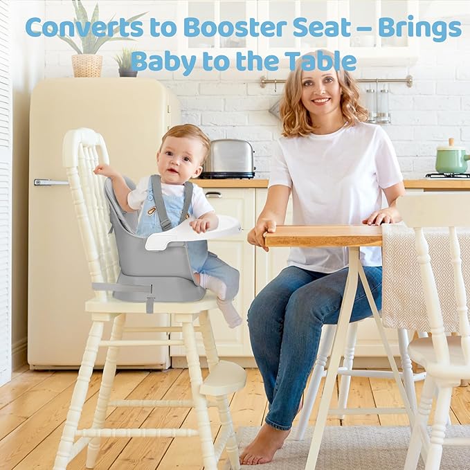 Ezebaby 6 in 1 Wooden High Chairs for Babies and Toddlers, Convertible Portable High Chair, Booster Seat for Dining Table,Toddlers Chair with Adjustable Legs & Dishwasher Safe Tray